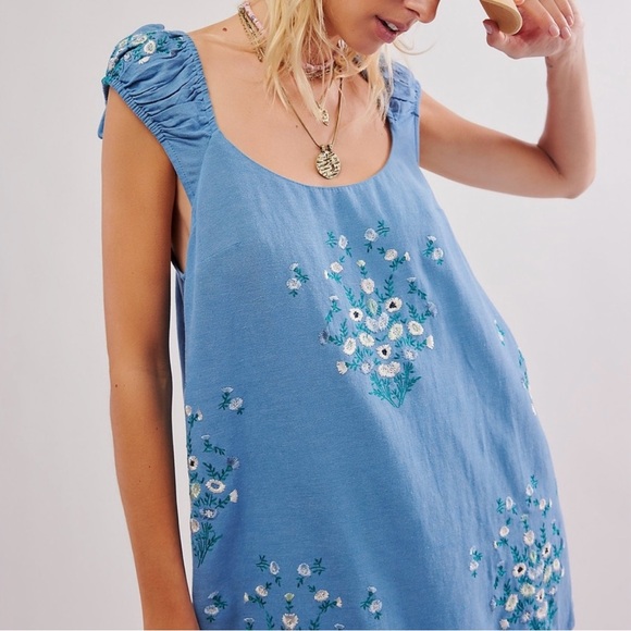 NWOT Free People Wildflower Embroidered Mini Dress - Picture 2 of 5